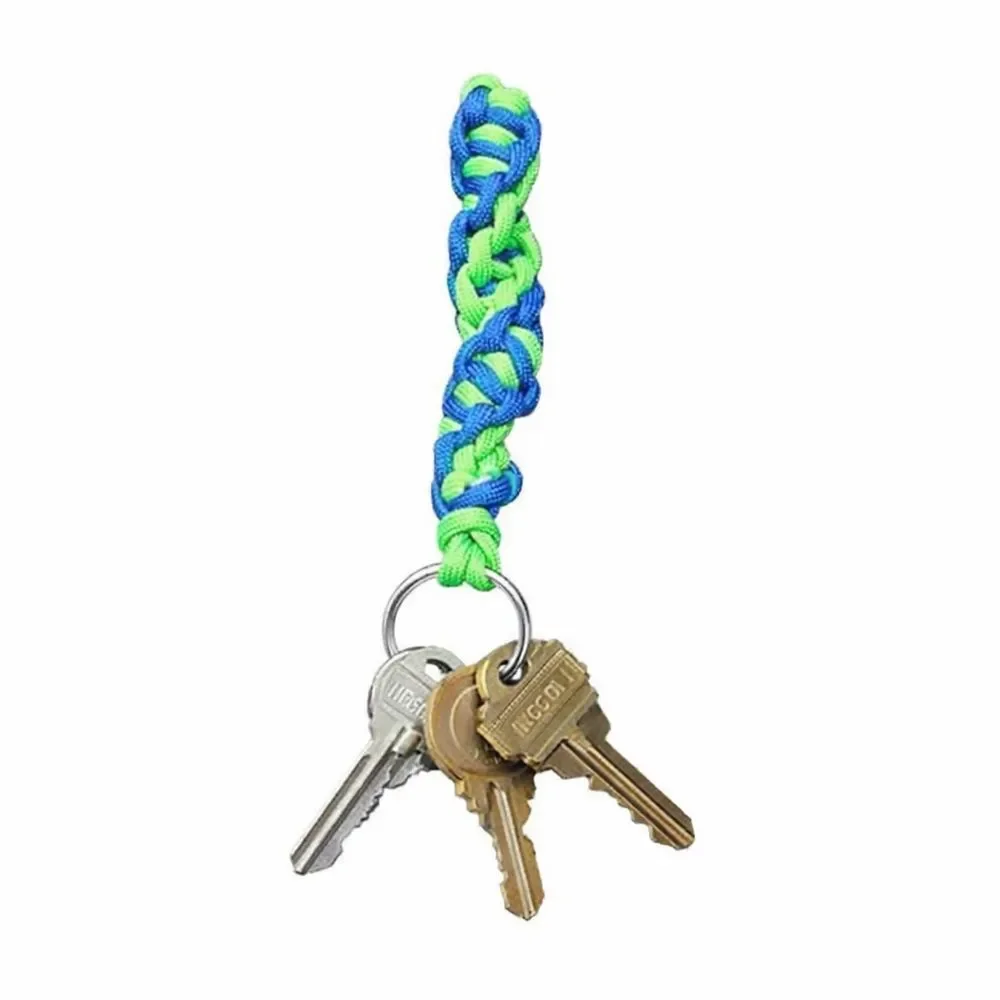 Handmade paracord keychain in a cobra knot DNA pattern